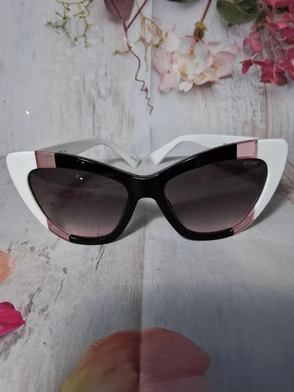 MOSCHINO white black pink Sunglasses MOS122/S 3H2JP Authentic New in case